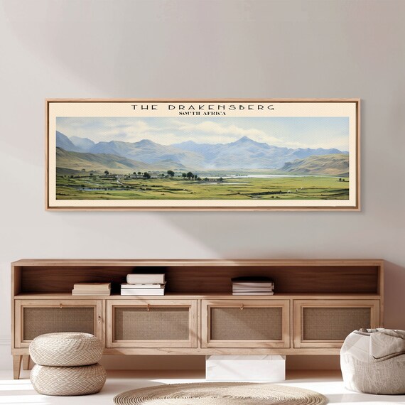 The Drakensberg Retro Travel Poster Panoramic Framed Print South Africa Travel Decor Vintage Style Home Decor Travel Print