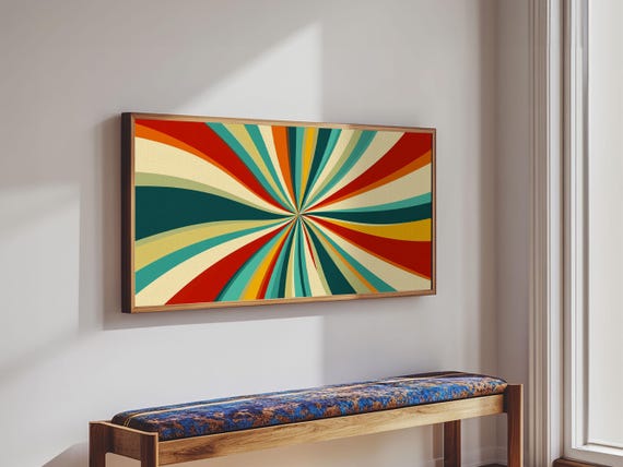 Horizontal Vertical Wall Art Framed Print Mid Century Modern Abstract Spiral Art Retro Minimalist Pastel Wall Art
