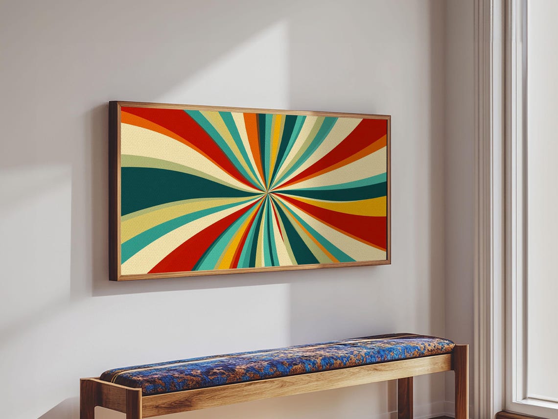 Horizontal Vertical Wall Art Framed Print Mid Century Modern Abstract Spiral Art Retro Minimalist Pastel Wall Art