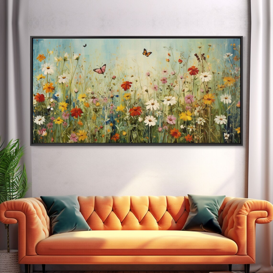 Butterfly and Wildflowers Watercolor Art Print, Minimalist