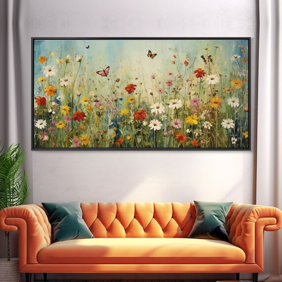 Butterfly and Wildflowers Watercolor Art Print, Minimalist