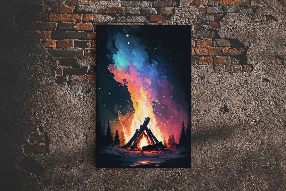 Campfire Print, North Lake Life Cabin Art Print