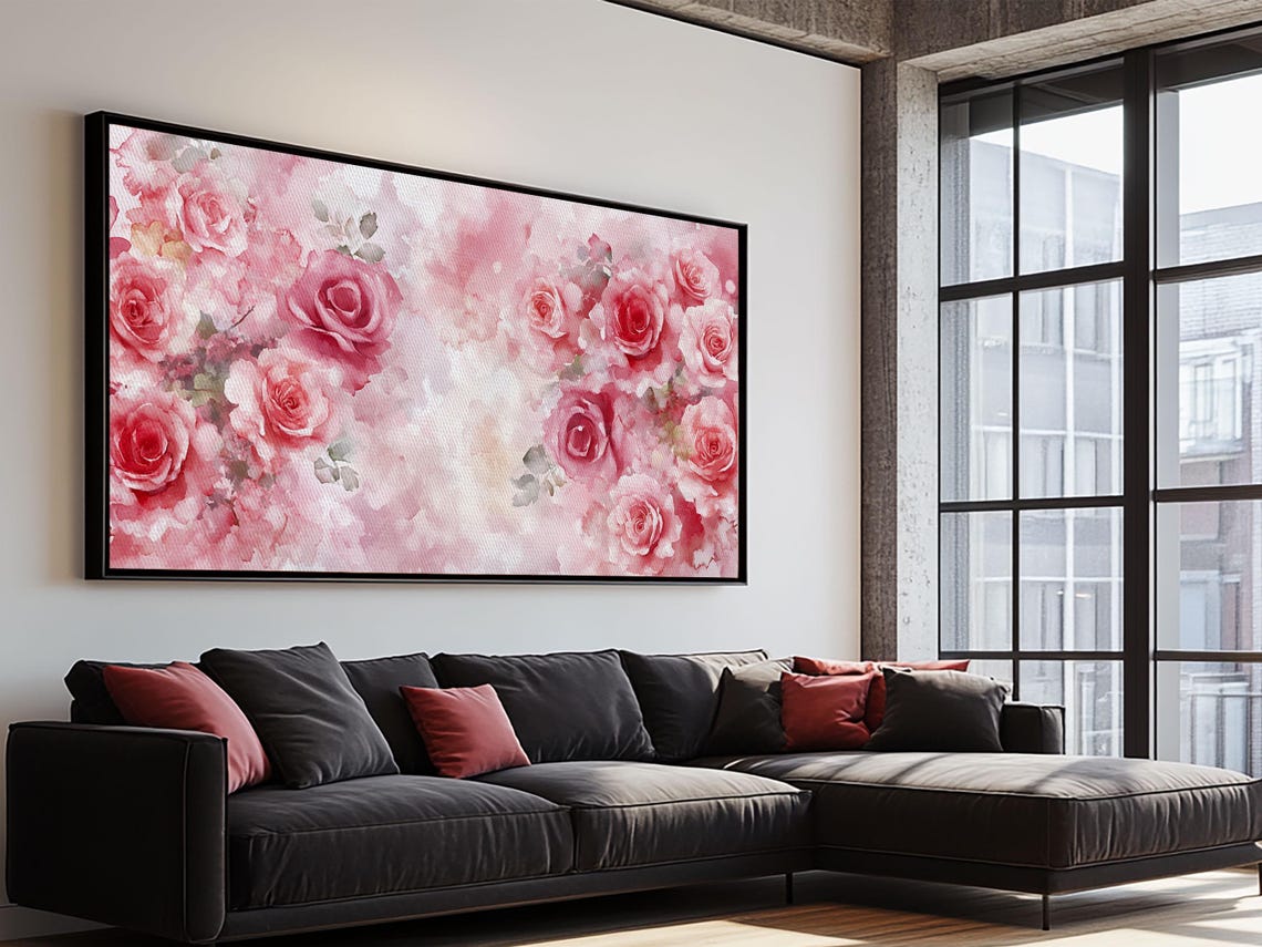 Pink Roses Blooming Bouquet Watercolor Romantic Floral Wall Poster - Image 4