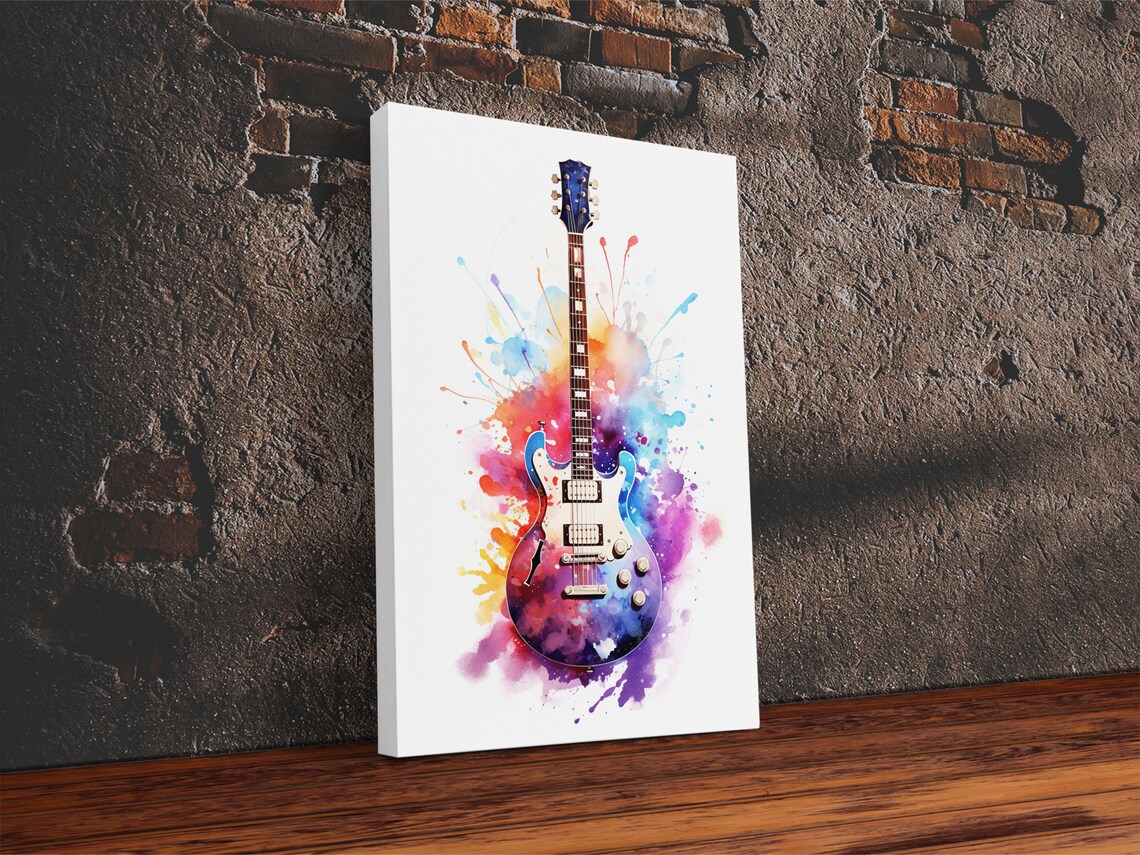 Electric Guitar Watercolor Paint Splash Rock Music Studio Art Poster - Image 5