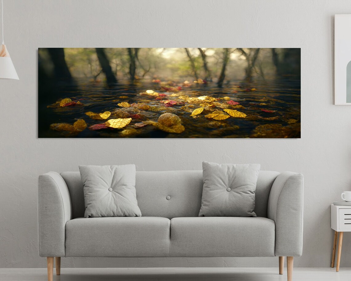Wet Leaves Stream Forest Autumn Wall Art Print - Image 2