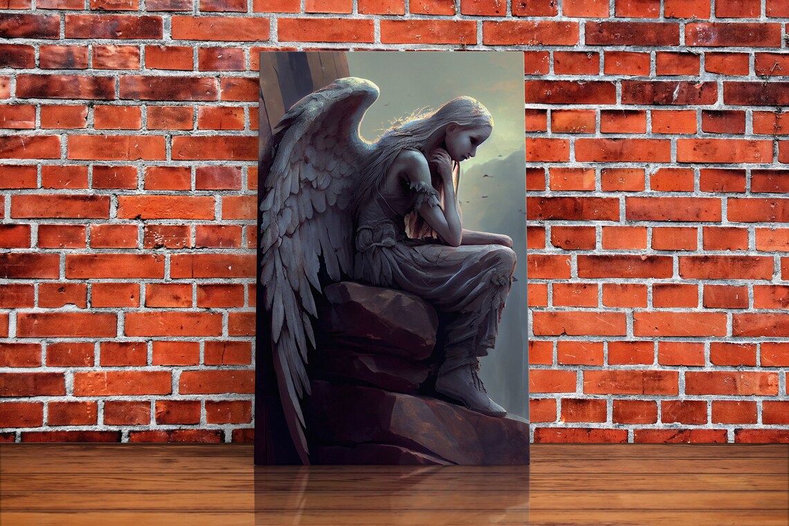 Sad Angel on a Roof Art Print, Figurative Decor - Image 2