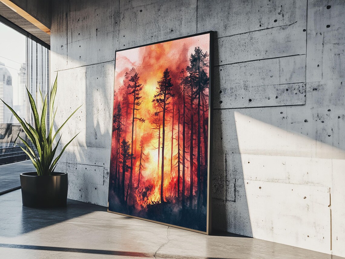 Forest Fire Watercolor Art Print, California Landscape - Image 3