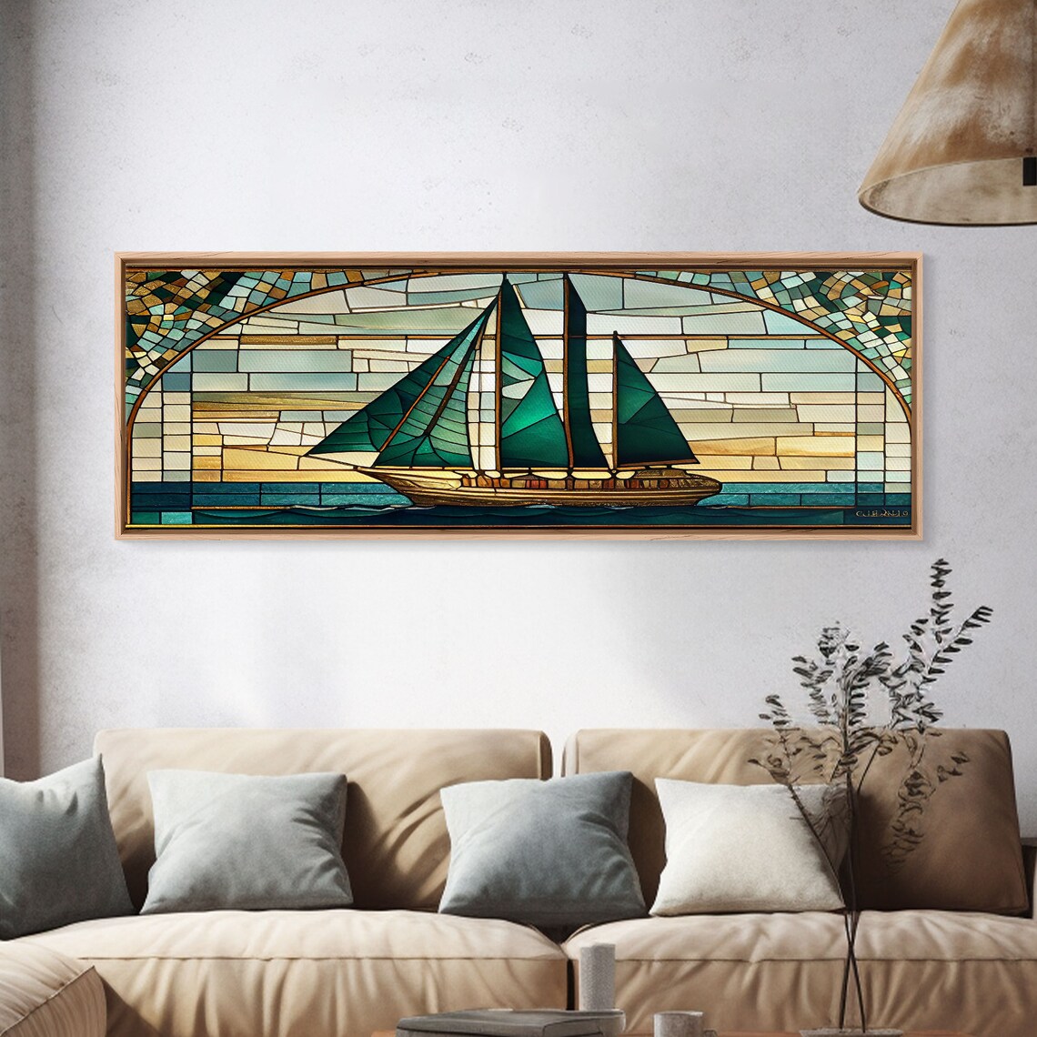Panoramic Art Deco Sail Boat Stained Glass Art Print - Image 4