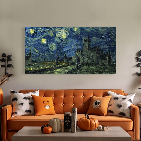 The Haunted Castle Framed Print Halloween Decor Starry Night Inspired Dark Academia Halloween Wall Art