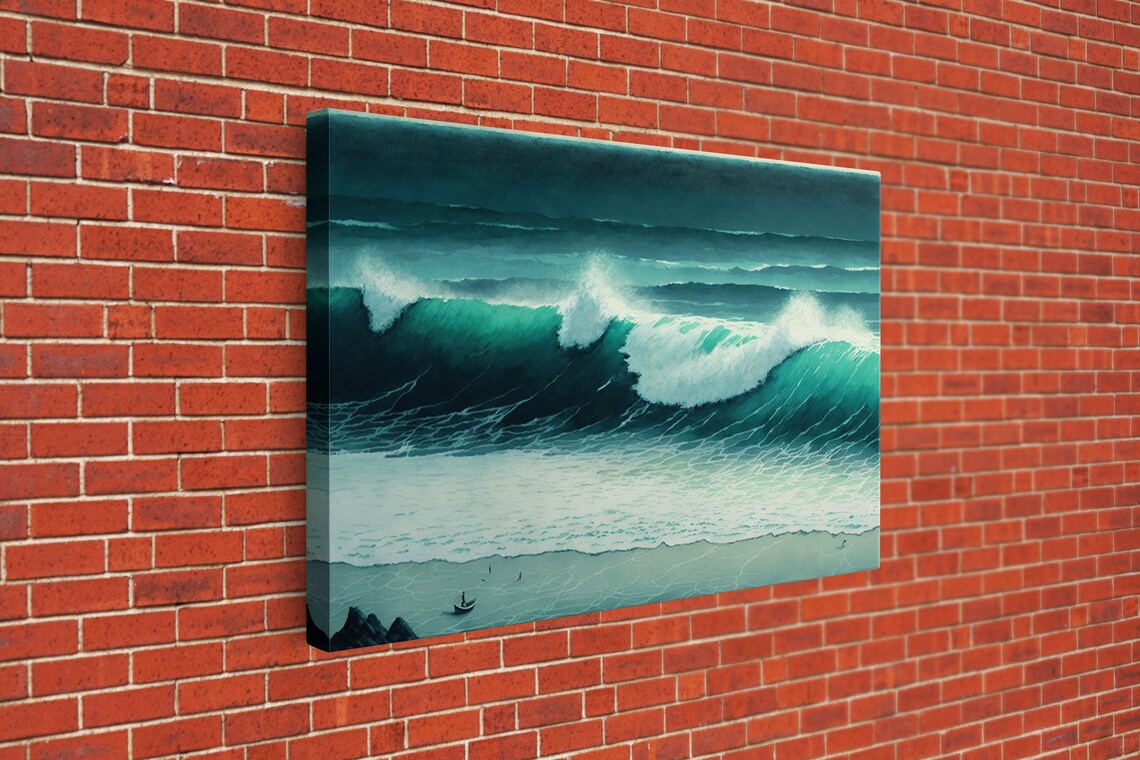 Moody Emerald Ocean Waves Dark Teal Dramatic Seascape Art Poster - Image 3