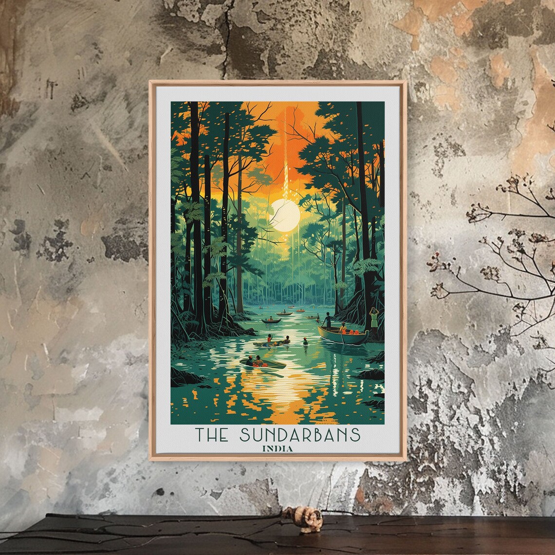 The Sundarbans India Mangrove Forest Boats Sunset Retro Travel Poster - Image 2