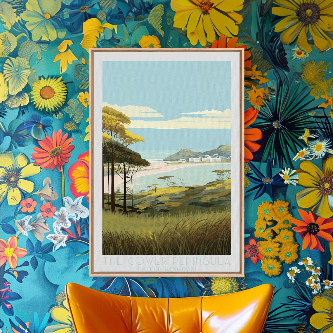 Gower Peninsula Wales UK Coastal Cliffs Beach Pine Trees Travel Poster - Image 4