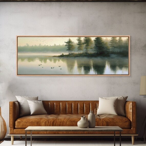Pacific Nw Lake Forest Watercolor Foggy Pine Trees