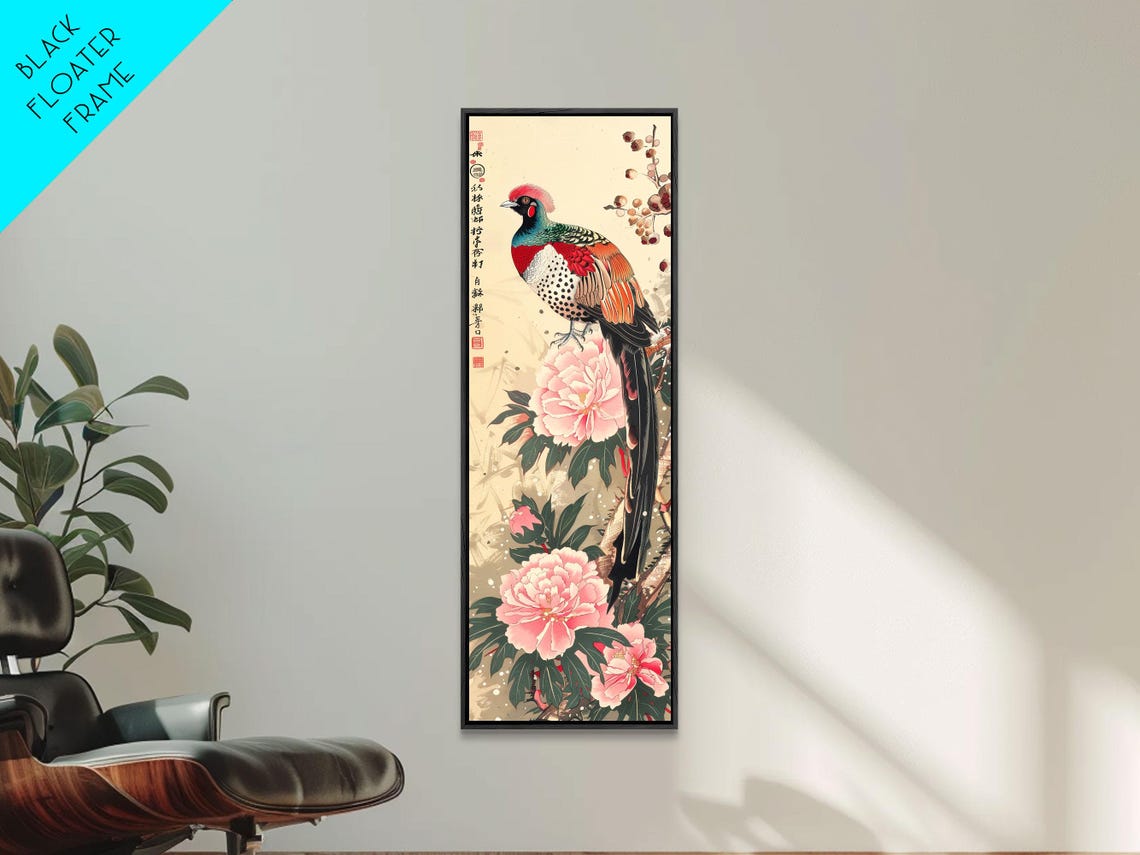 Japanese Ukiyo E Elliot Pheasant Peony Blossoms Vintage Poster - Image 3