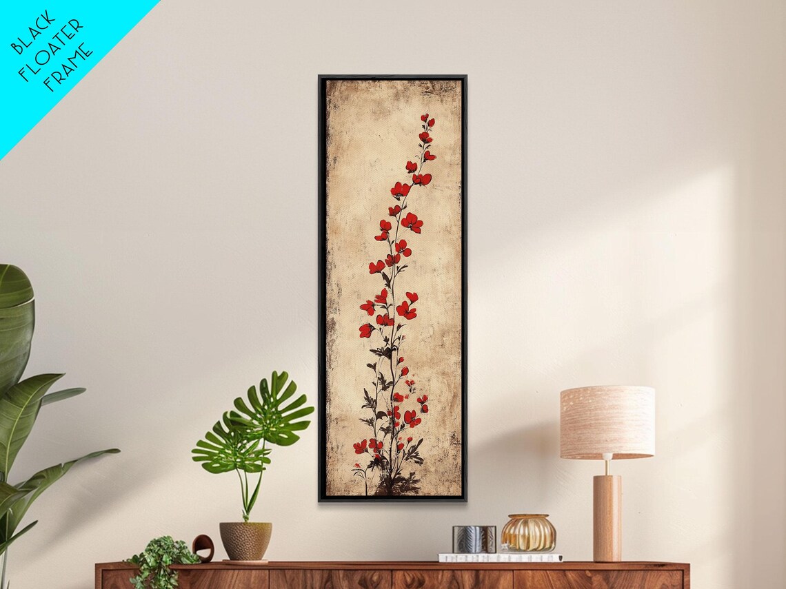 Red Blossom Sprig Vintage Parchment Botanical Floral Art Poster - Image 4