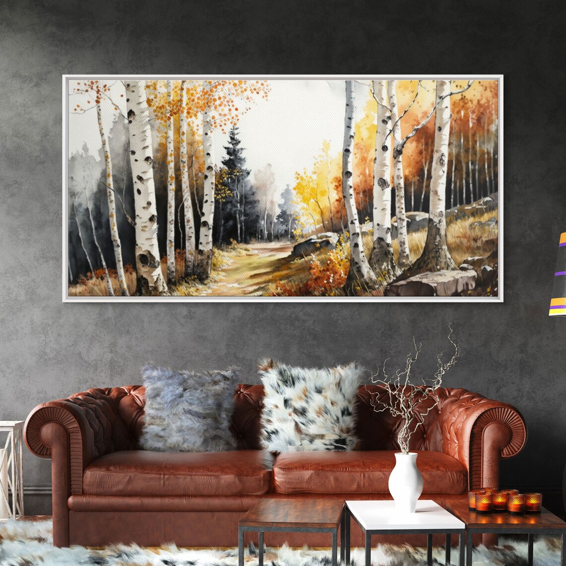 Watercolor Birch Trees, Yellow Birch Forest Art Print