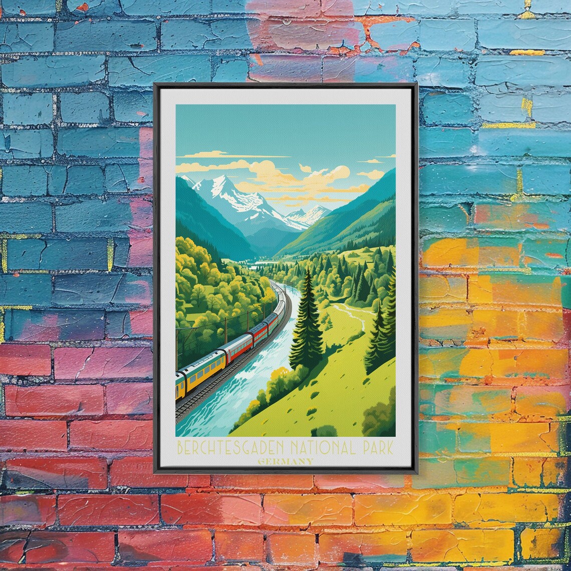 Berchtesgaden Germany Alpine Valley Train River Snow Peaks Travel Poster - Image 6