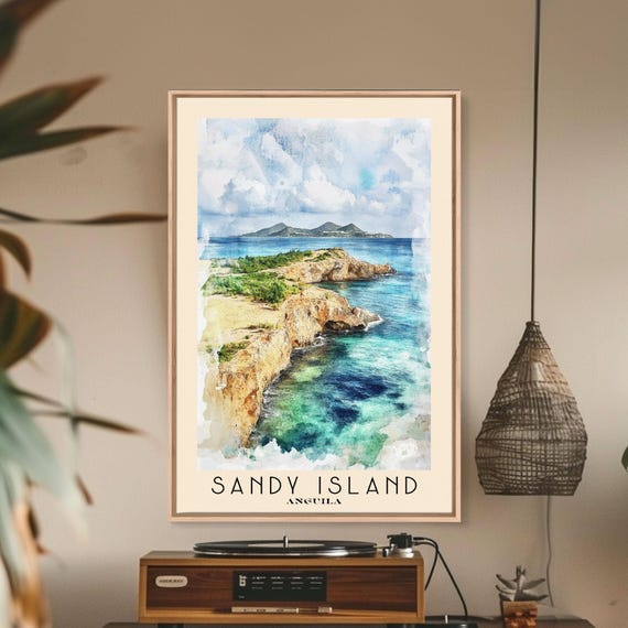 Sandy Island Anguila Watercolor Print Vacation Gift Anguila Wall Art Vacation Wall Art Vacatation Beach Decor Beach Or Lakehouse Art