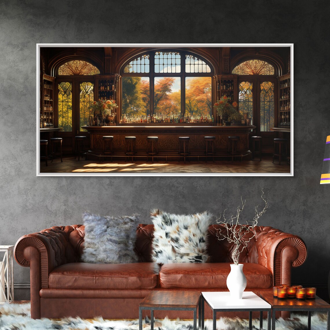Old Victorian Wooden Bar Autumn View Oil Painting Style Poster