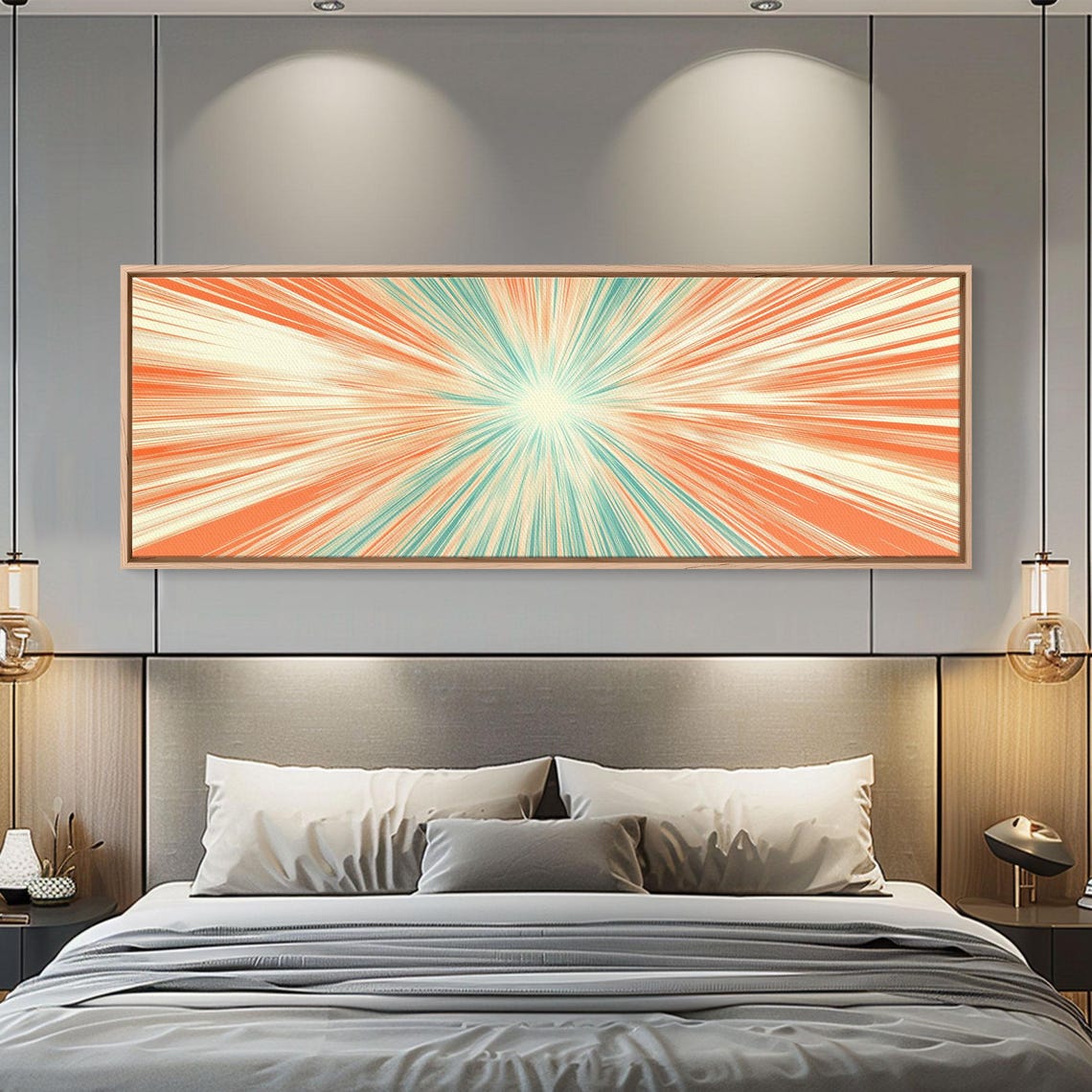 Light Speed Tunnel Pastel Orange Teal Starburst Abstract Poster - Image 2