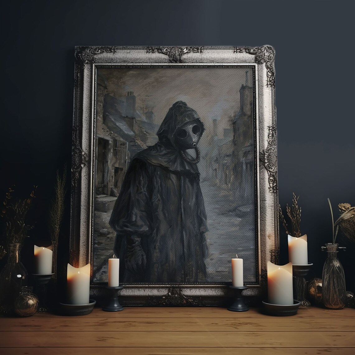 Plague Doctor Walking Through Abandoned Town Dark Academia Print