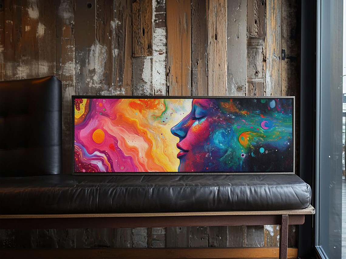 Cosmic Woman Profile Panoramic Galaxy Neon Fluid Abstract Face Art Poster - Image 6