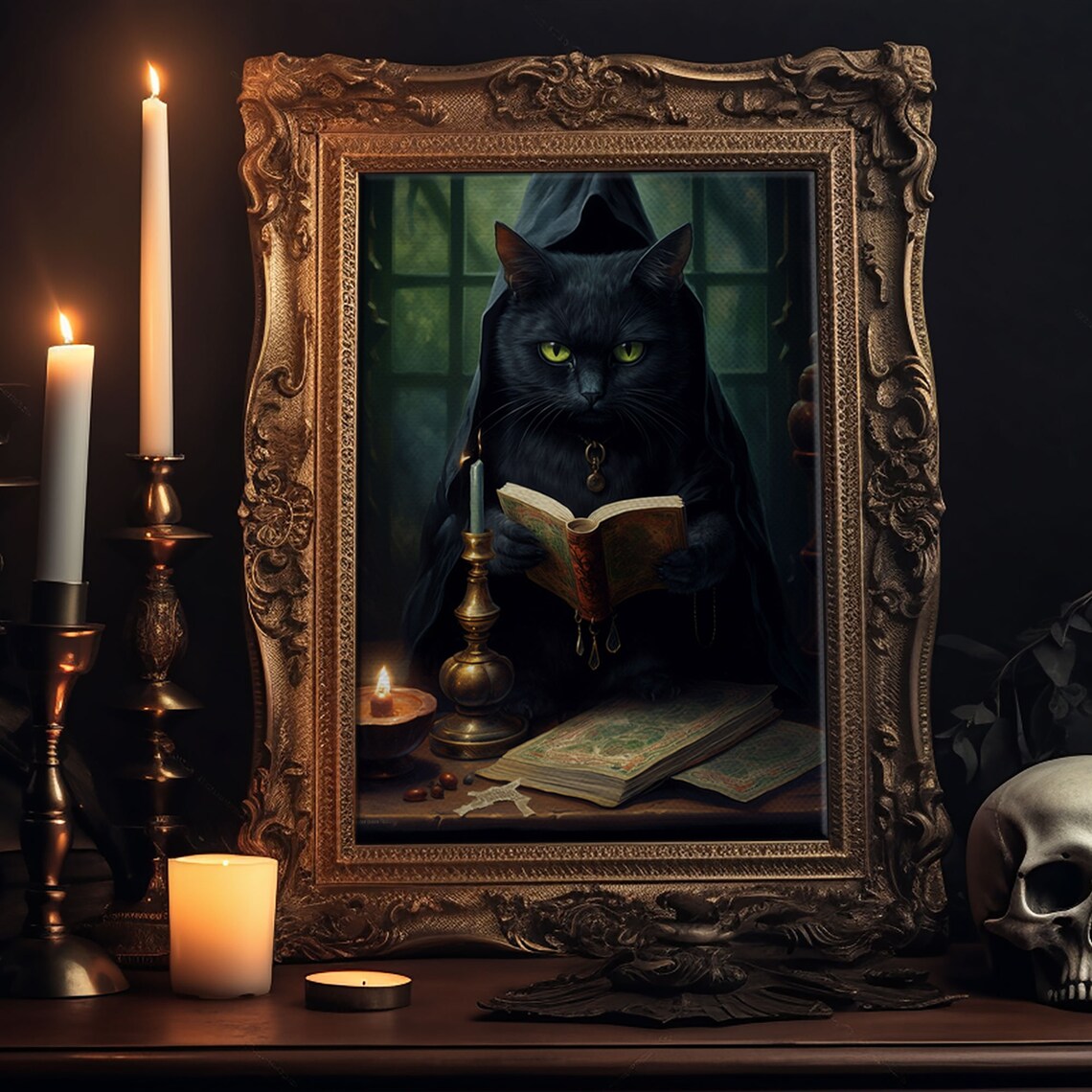 Black Cat Witch's Familiar, Vintage Halloween Art Print - Image 6