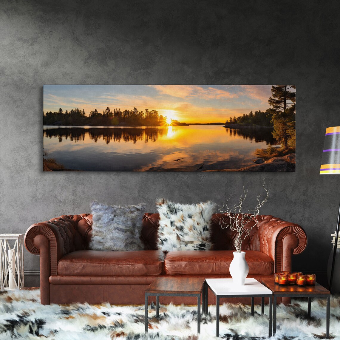 Voyageurs National Park Sunset Lake Sunburst Reflection Panoramic Poster