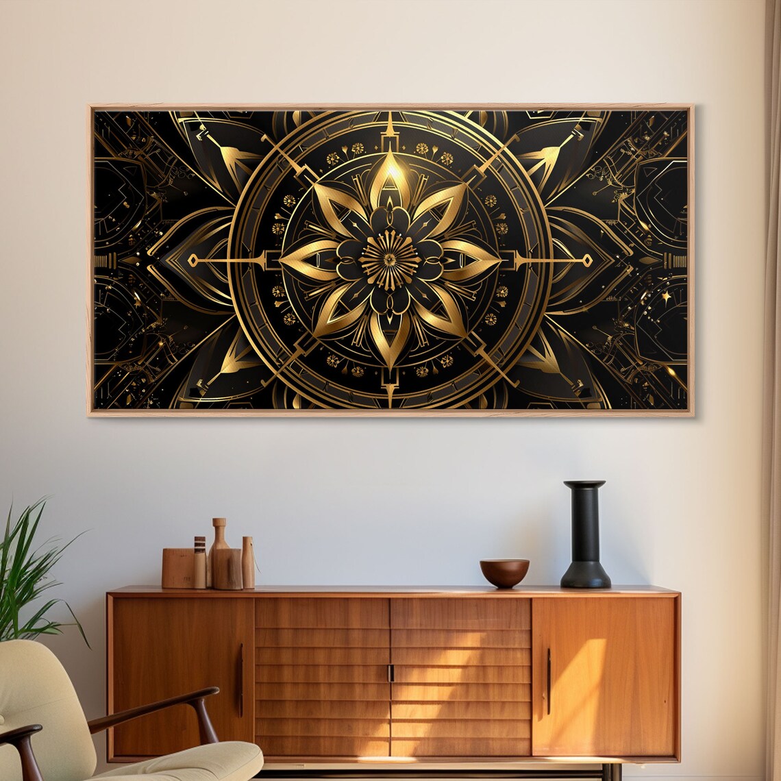 Black Gold Art Deco Floral Mandala Geometric Medallion Luxury Poster
