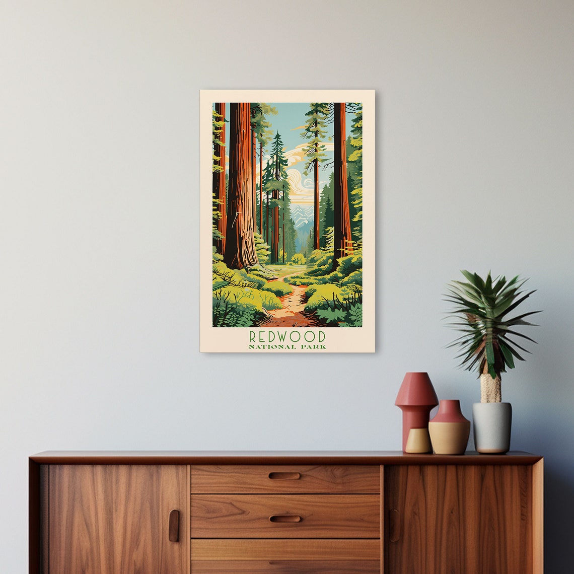 Redwood National Park California Travel Art National Park Print Minimalist Travel Art Midcentury Modern Retro Style Landscape - Image 5