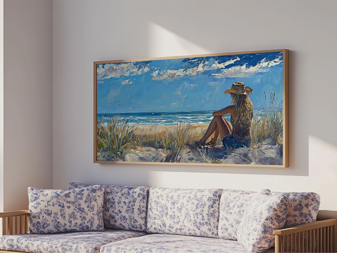 Coastal Cowgirl Beach Dunes Ocean View Summer Cowboy Hat Wall Art Print - Image 6