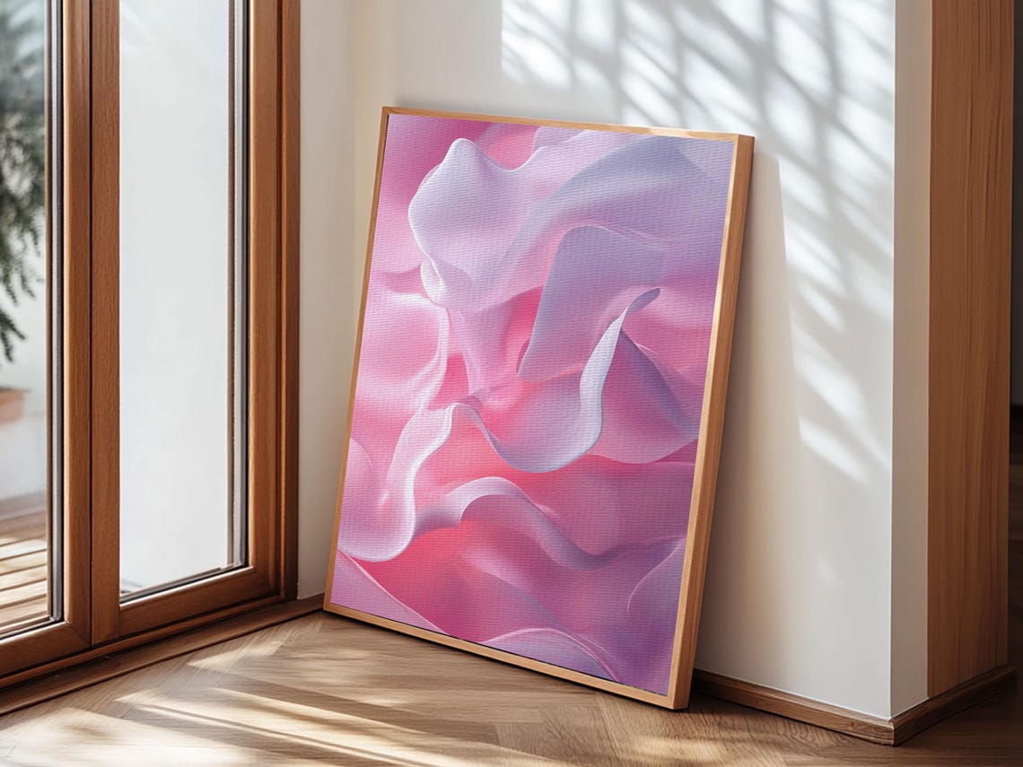 Silky Pink White Abstract Waves Dreamy Minimalist Wall Art Print - Image 4