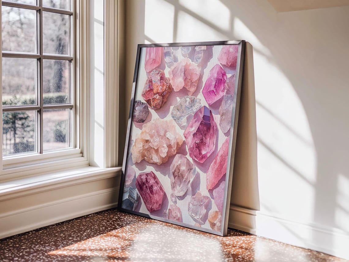 Pink Amethyst Crystal Gemstones Watercolor Art Print Boho Wall Poster - Image 2