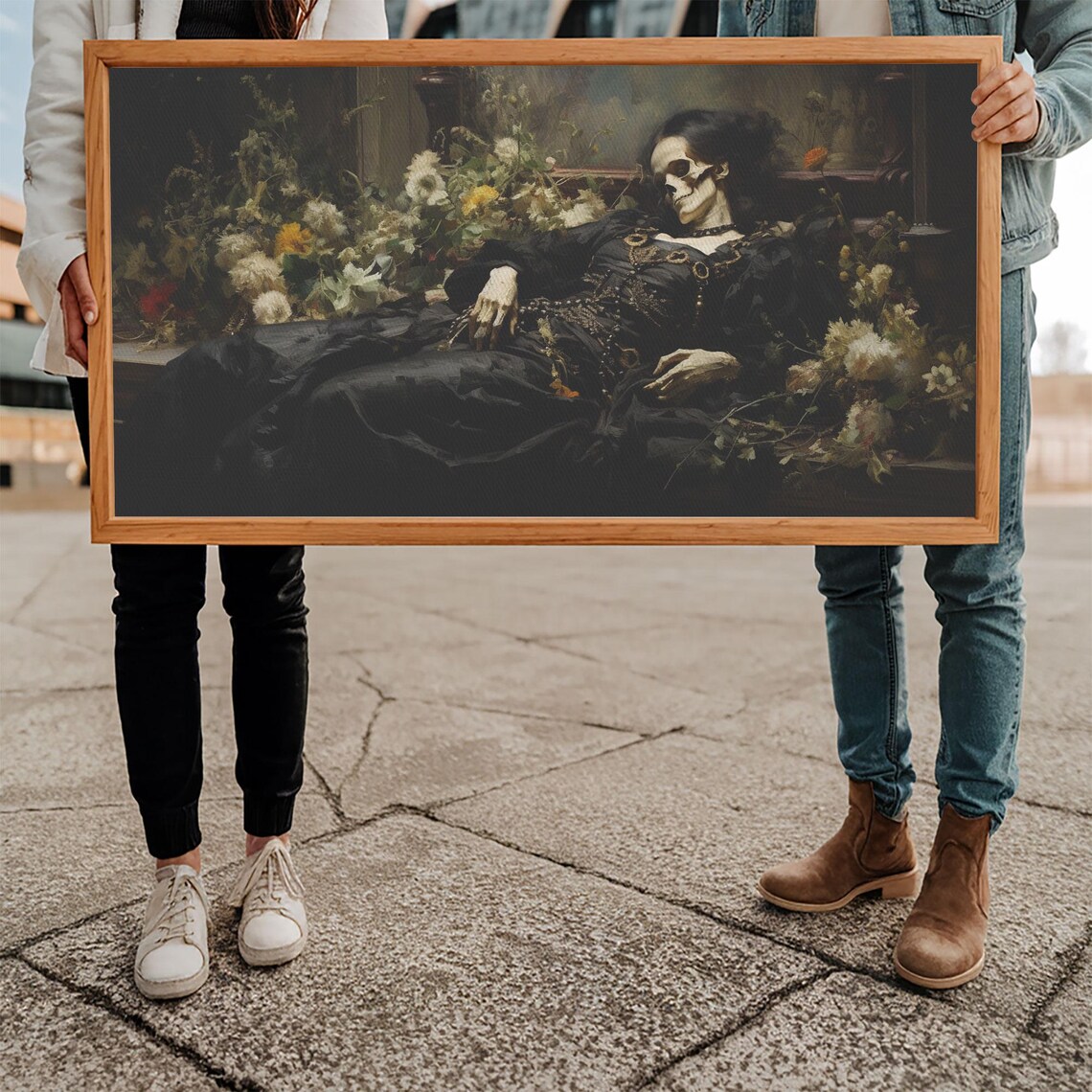 Sleeping Skeleton Lady In Black Dress Among Flowers Gothic Poster - Image 5