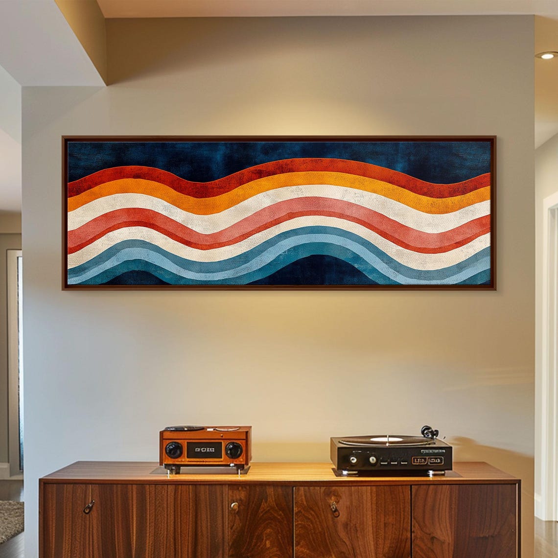 Rainbow Wave Stripes Retro Abstract Colorful Panoramic Art Poster