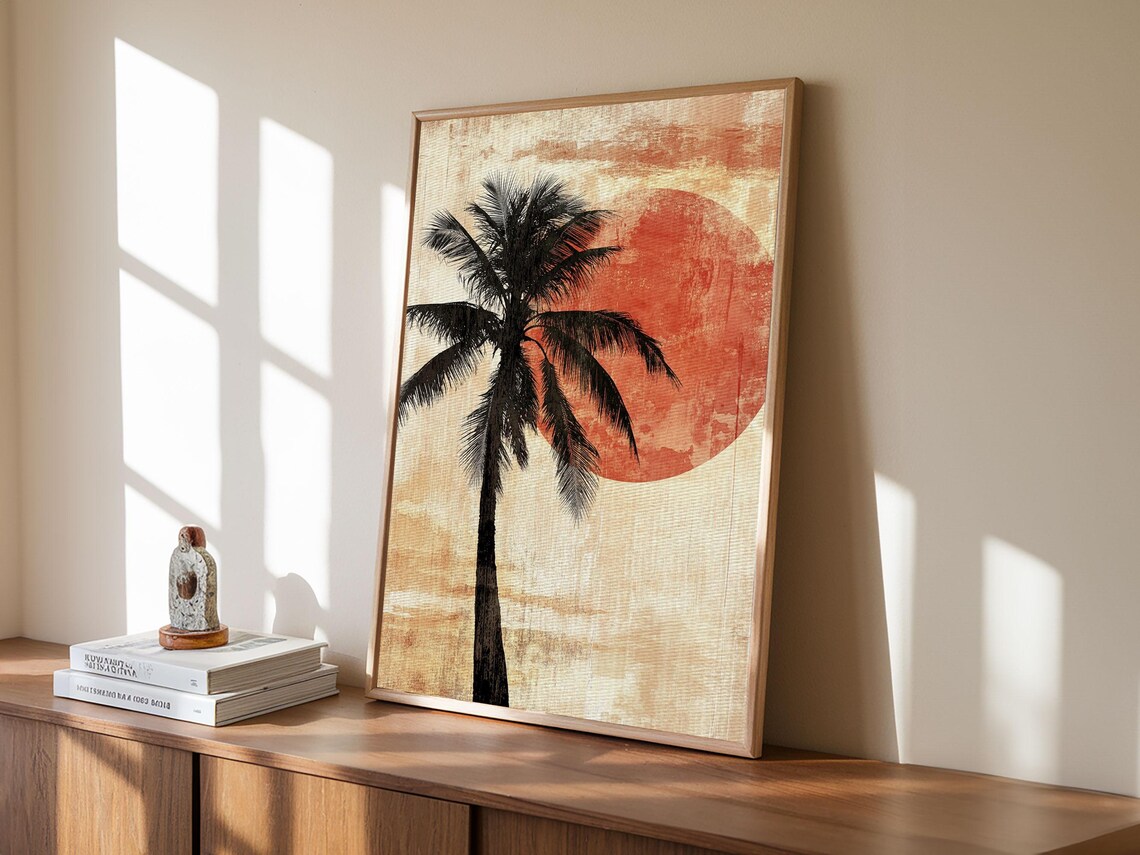 Black Palm Tree Silhouette Against Red Sun Vintage Beach Poster - Image 6