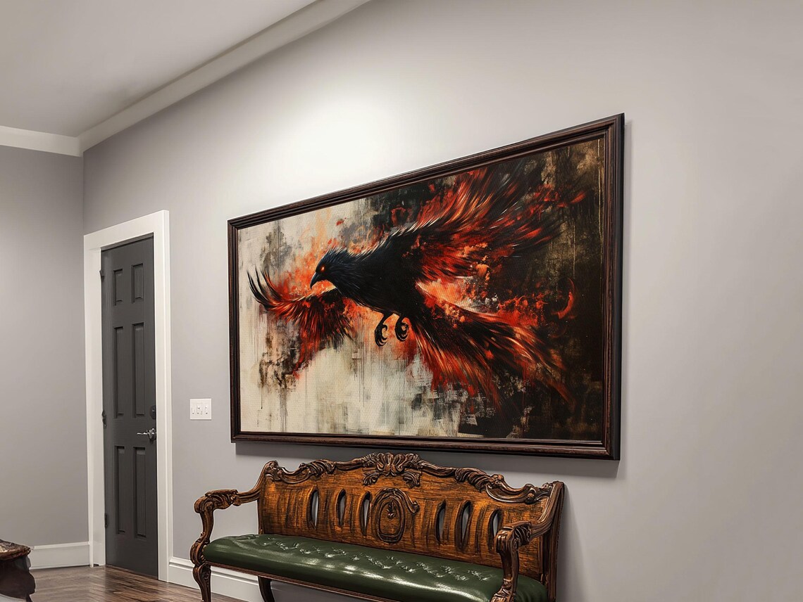 Black Phoenix Rising In Fiery Red Wings Graffiti Style Art Poster - Image 3