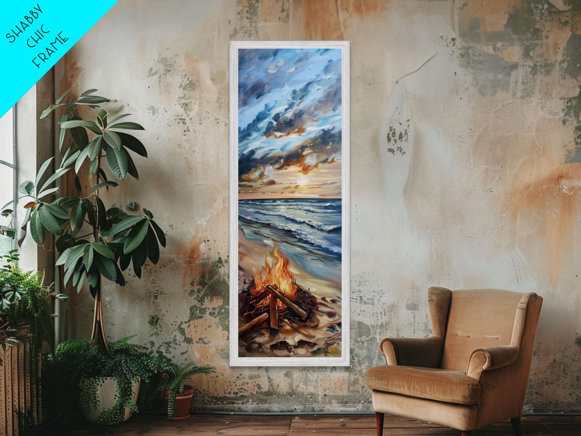 Beach Bonfire At Sunset Over Ocean Waves Cozy Seaside Evening Poster - Image 5