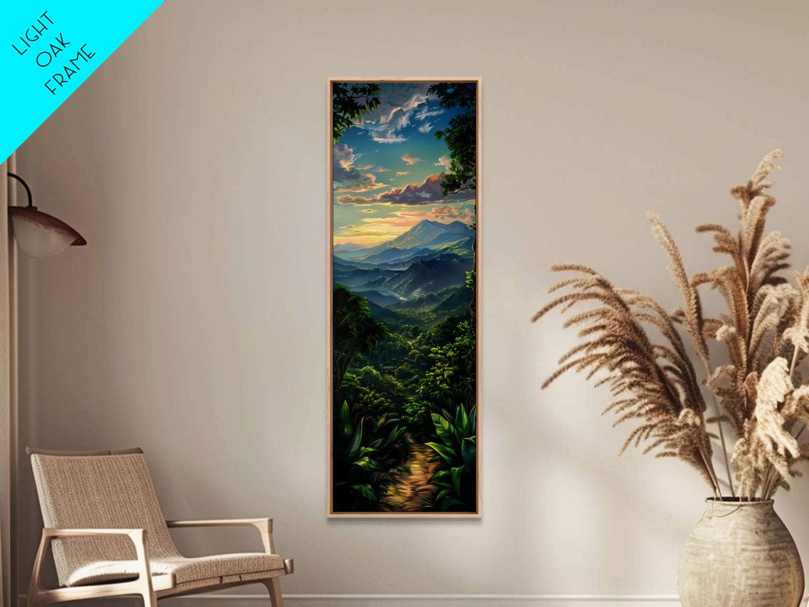 Jungle Landscape Painting Tropical Wall Art Print Mountain Art Printed On Framed Oversized Narrow Landscape Art - Image 4