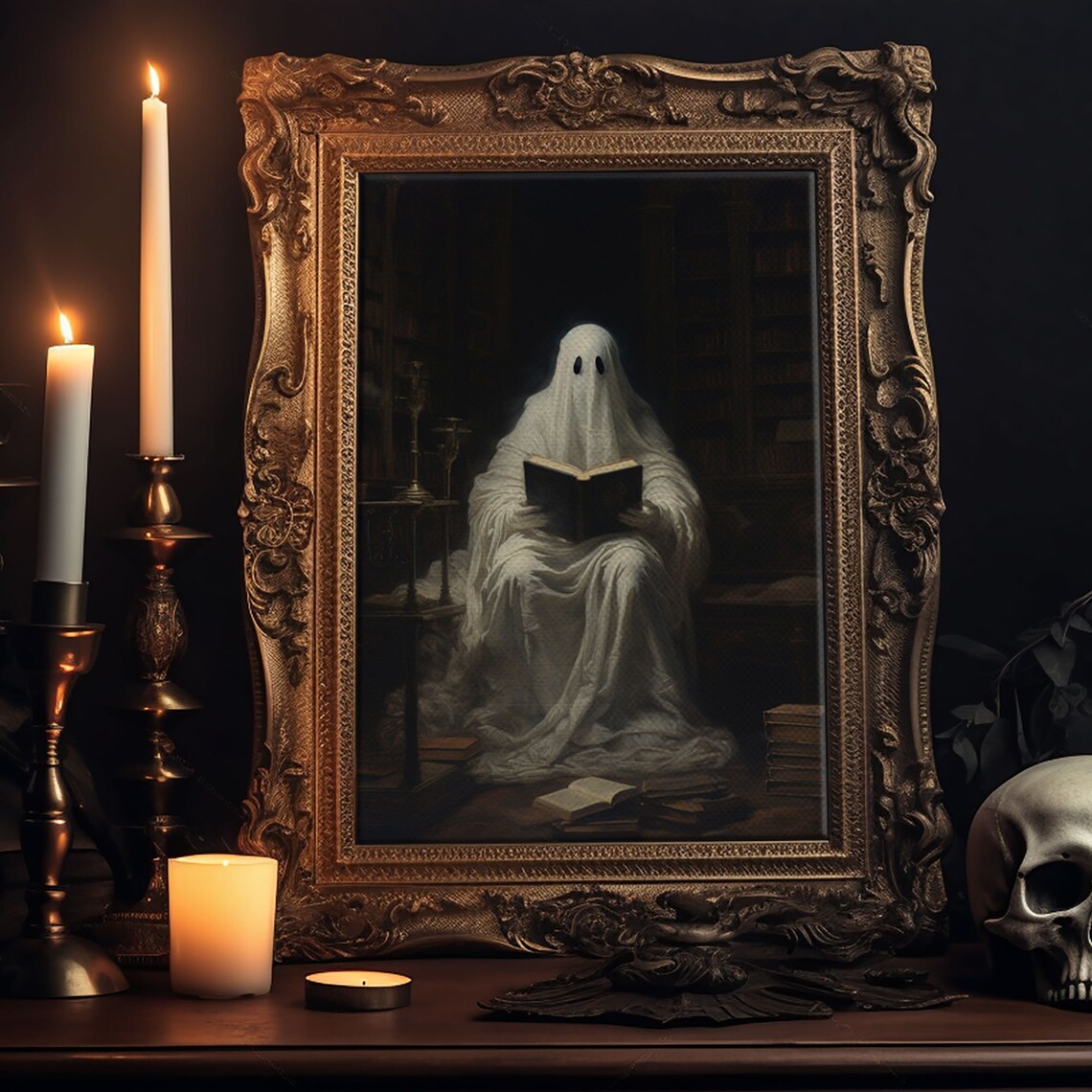 The Reading Ghost Victorian Halloween Poster Print - Image 5