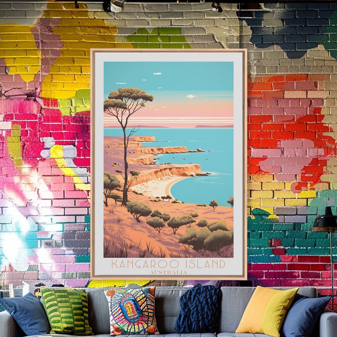 Kangaroo Island Australia Coastal Cliffs Turquoise Ocean Vintage Poster - Image 3