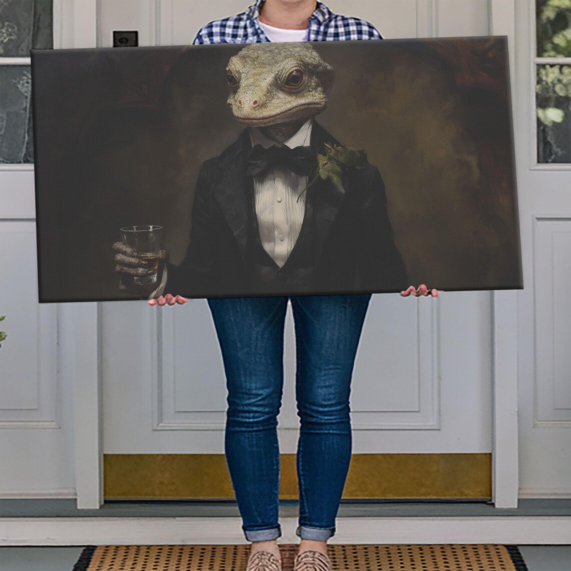 Victorian Gecko Businessman Tuxedo Whiskey Portrait Funny Animal Poster - Image 4