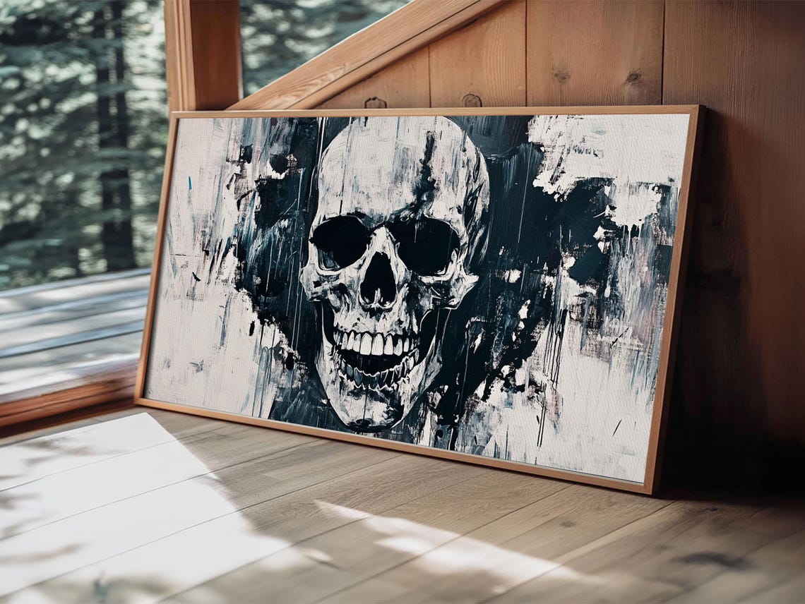 Black And White Skull Grunge Drips Bold Gothic Wall Art Print Poster - Image 4