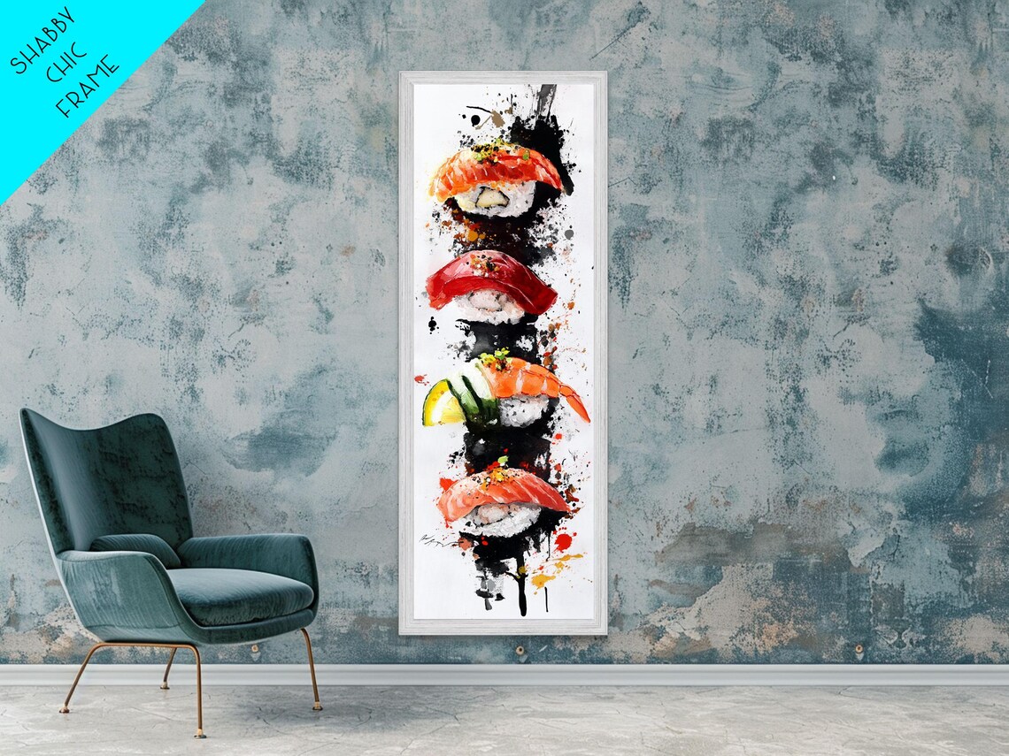 Sushi Nigiri Watercolor With Ink Splashes Japanese Food Art Poster - Image 4