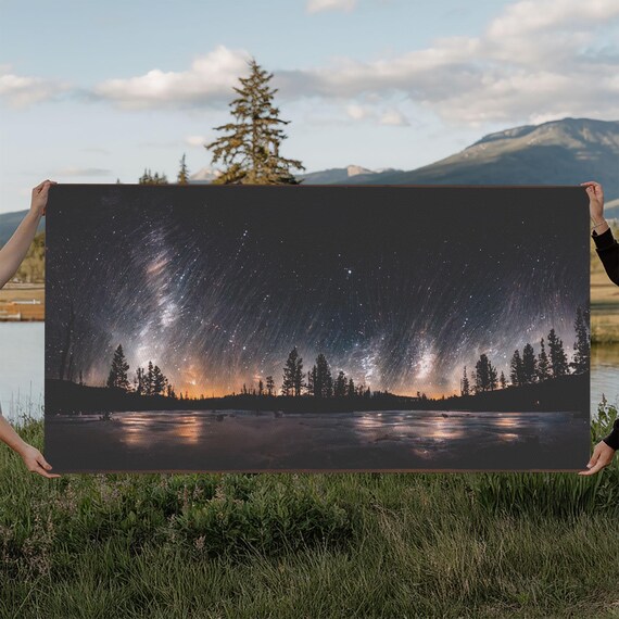 Wall Art Landscape Mountains Nature Painting Prints Minimalist Modern Home Artwork Decoration Night Sky With Stars