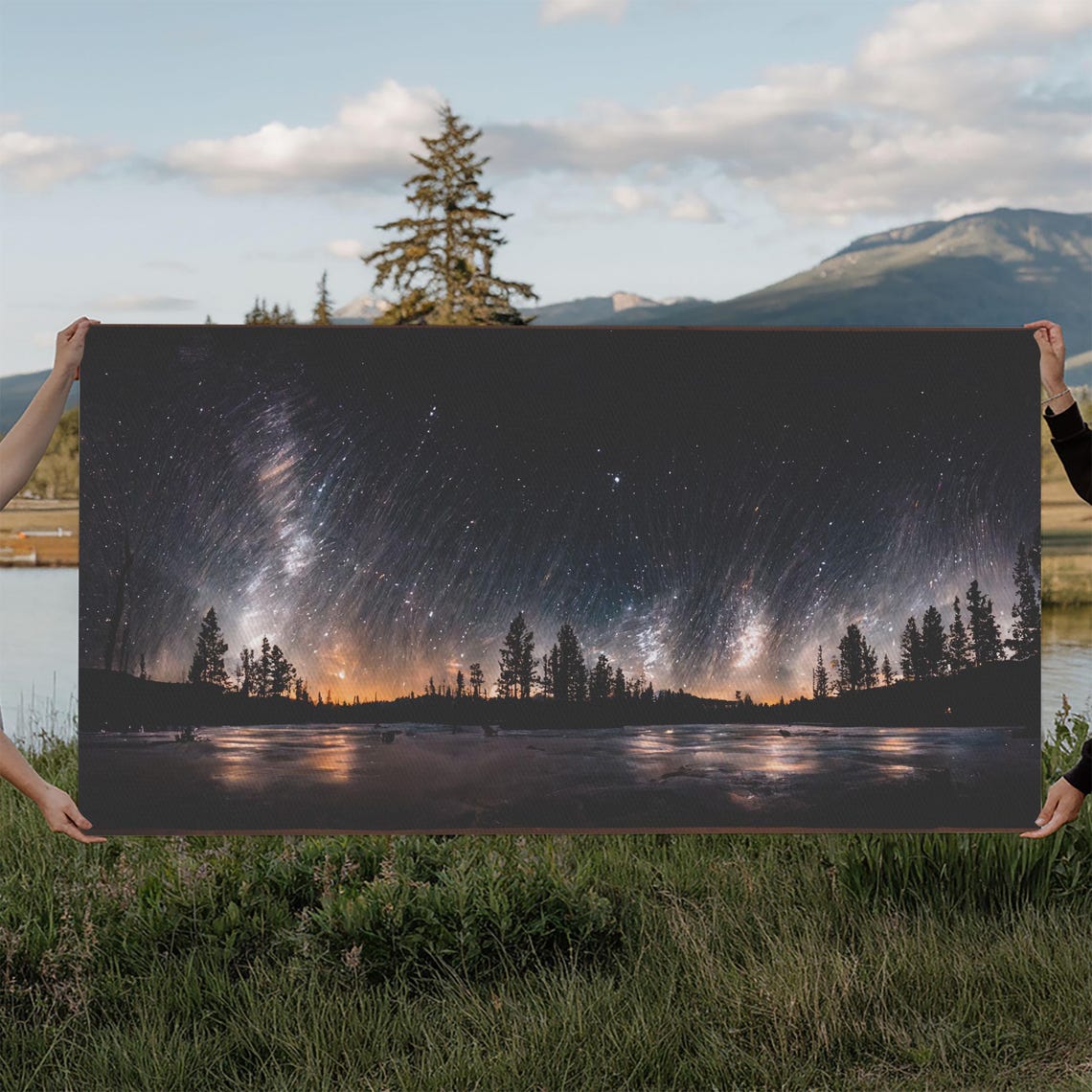 Wall Art Landscape Mountains Nature Painting Prints Minimalist Modern Home Artwork Decoration Night Sky With Stars