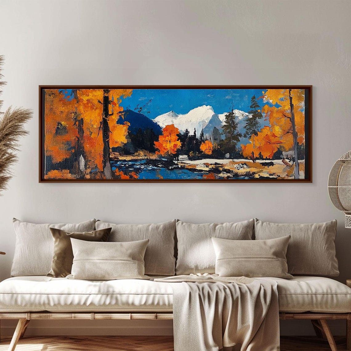 Fall Woodland Stream Golden Birches Snow Capped Mountain Poster - Image 5