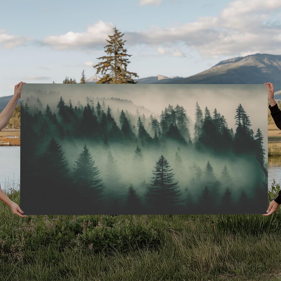 Pine Tree Forest, Misty Mountain Landscape Art Print - Image 6