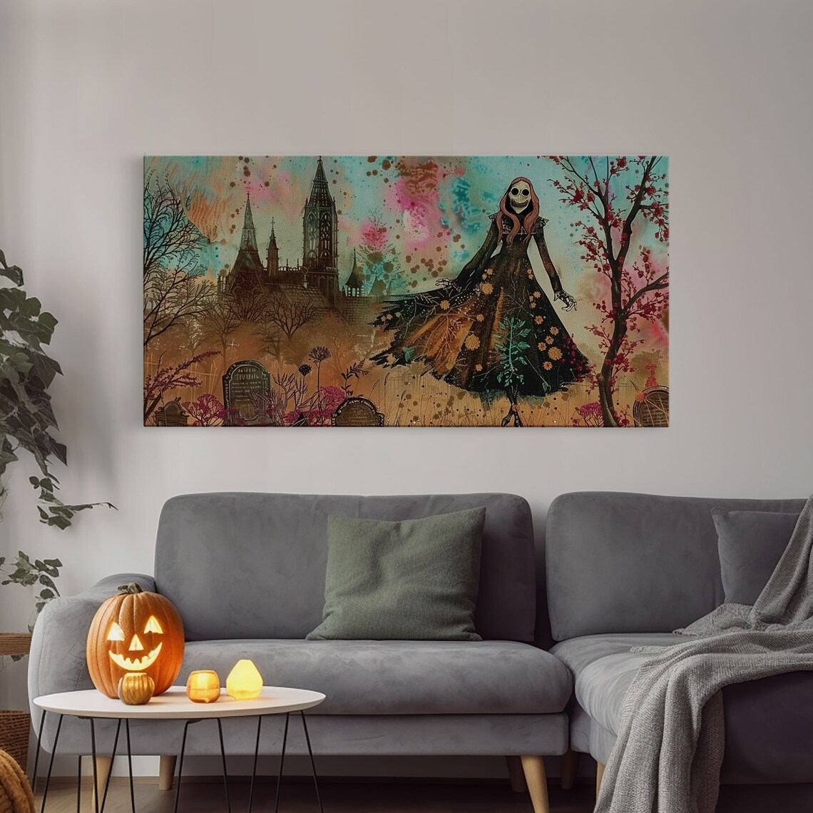 Grinning Banshee In Cemetery With Gothic Church Spooky Art Poster - Image 3