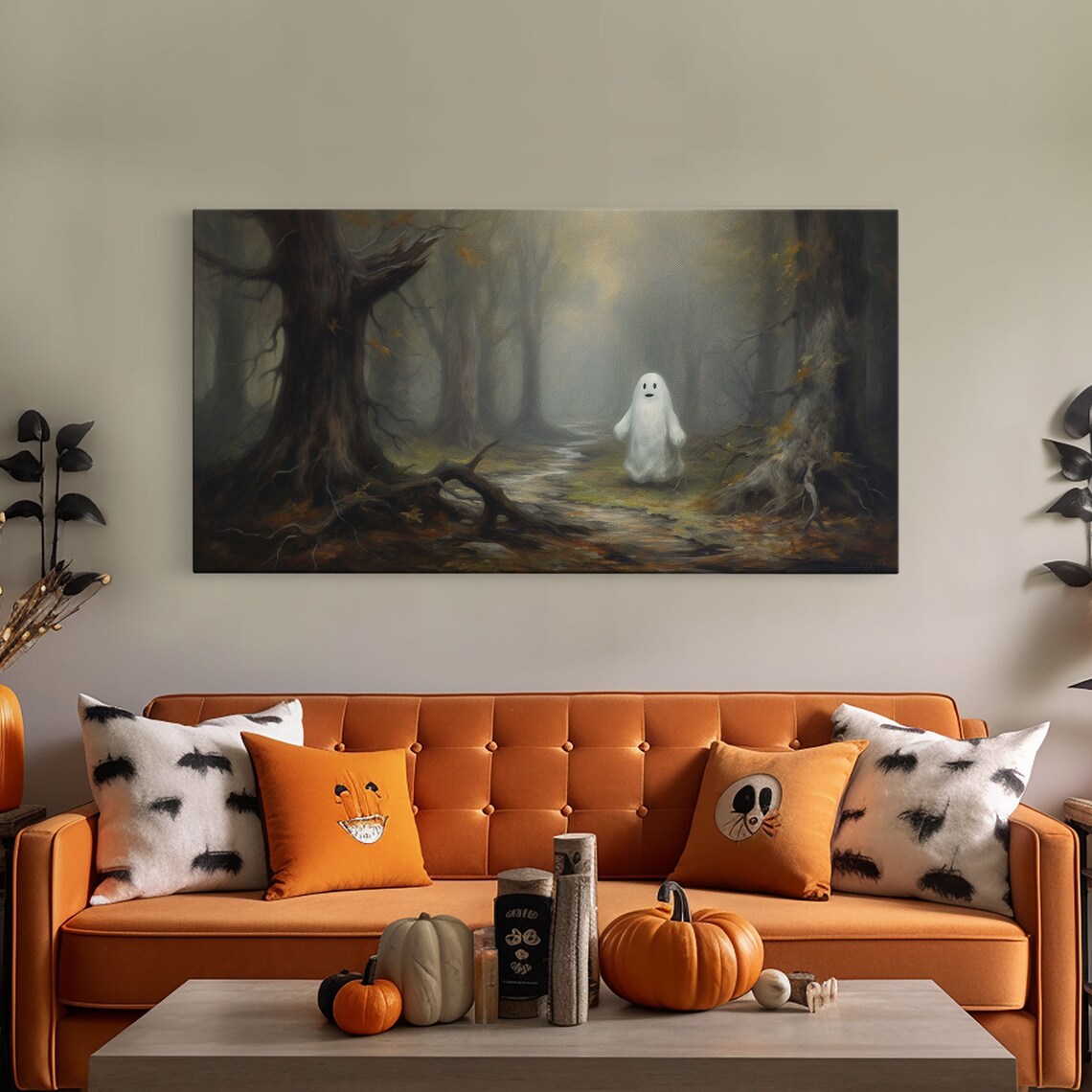 Cute Lil Boo Little Ghost Misty Forest Path Sweet Halloween Wall Art Poster - Image 5